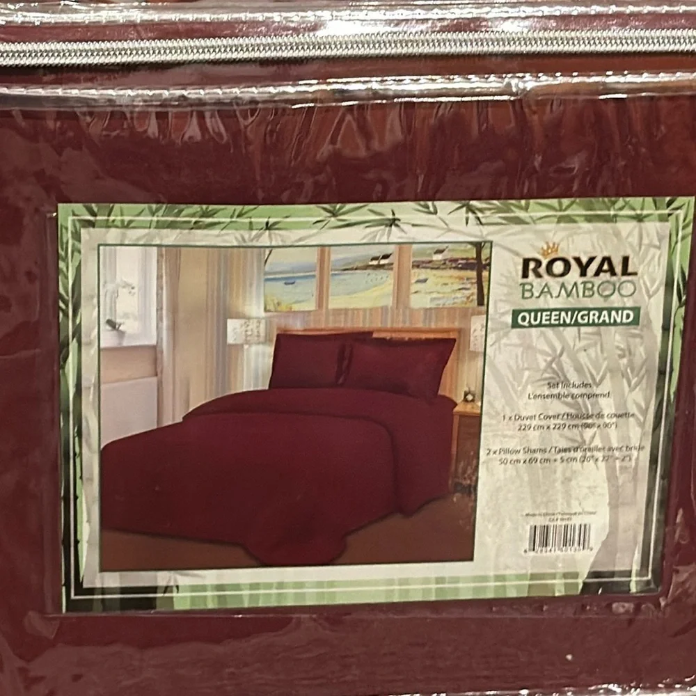 Royal Bamboo Queen Duvet Cover 3pc Set Crimson Burgundy
